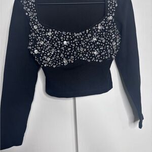 Embellished Black Crop Top